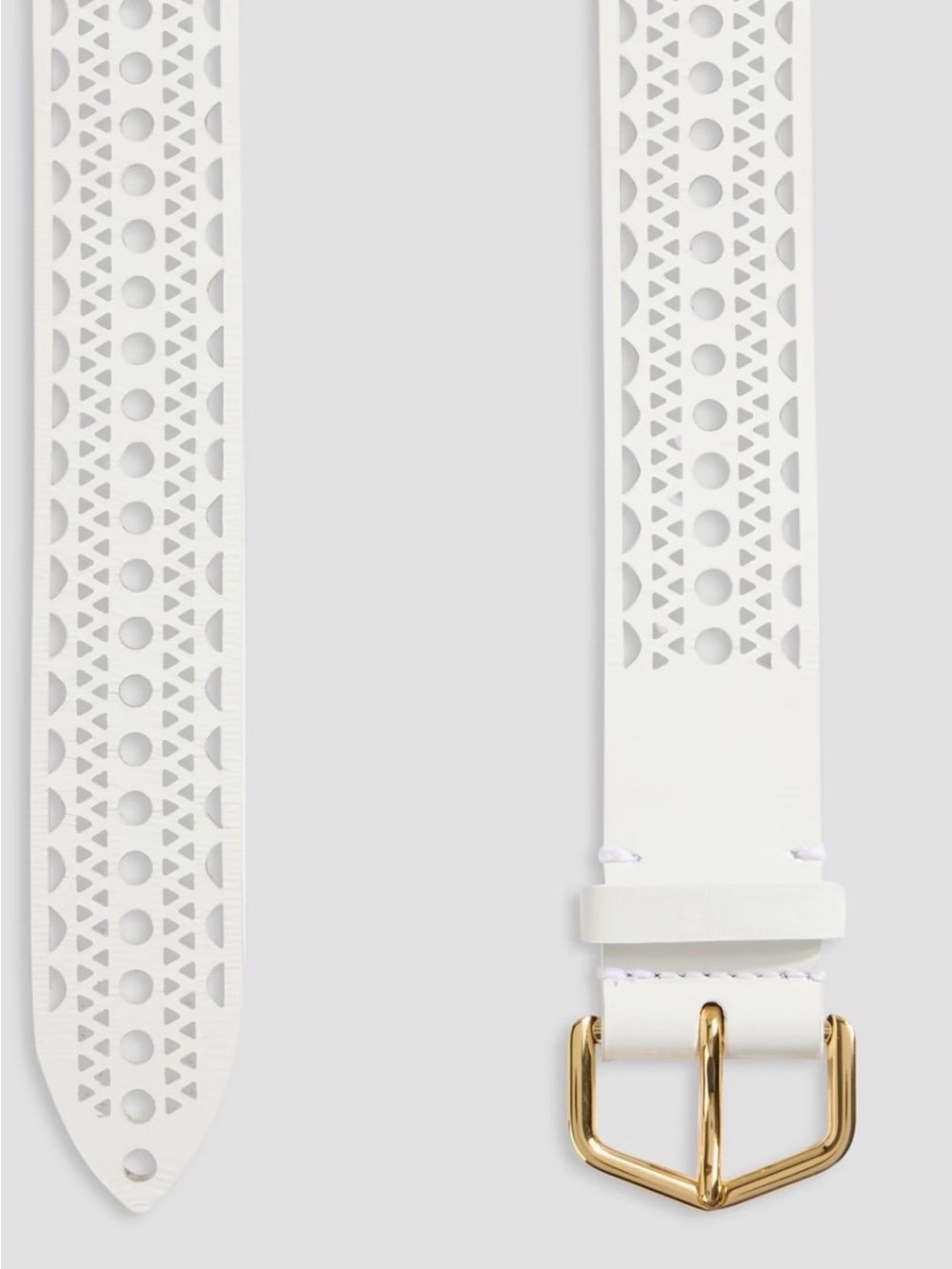 Alaïa White Neo-Vienne Laser-cut Leather Belt with Gold Buckle - Picture 4 of 12